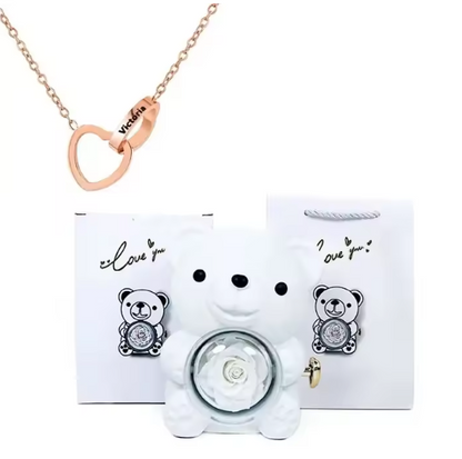 Ours à Rose Éternelle & Collier Personnalisé